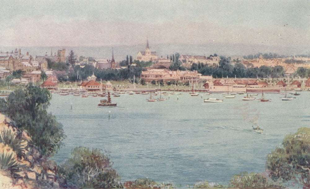 'Perth, Western Australia' by Percy Spence. Australia 1910 old antique print